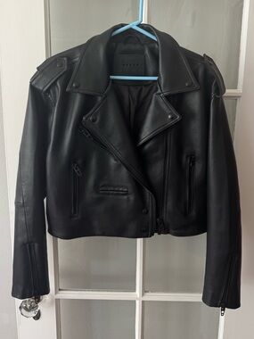 Black Faux Leather Cropped Moto Jacket - Great Condition